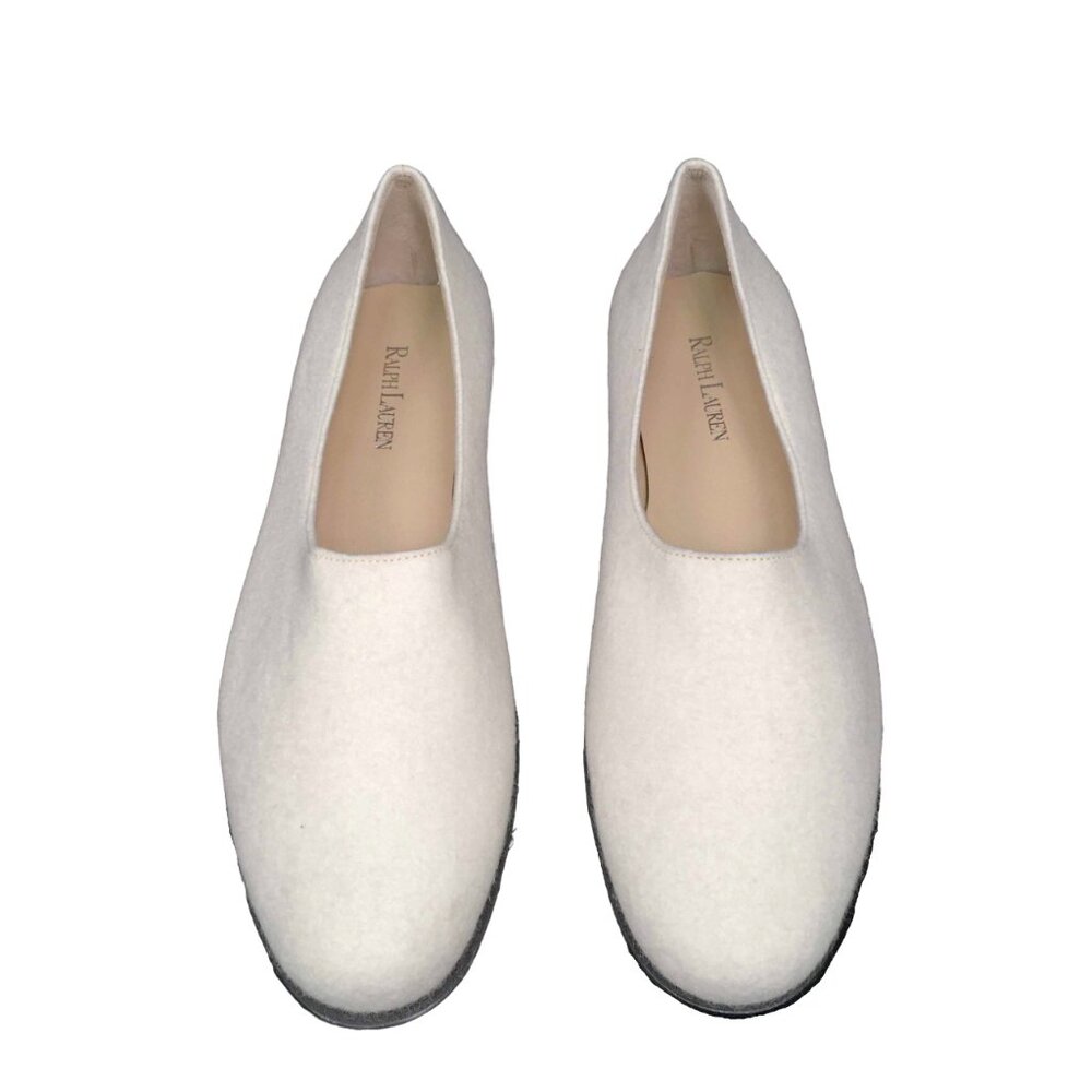 NEW $550 Ralph Lauren Collection Mercia Felt Flats (Shoes)! Creme MADE IN ITALY